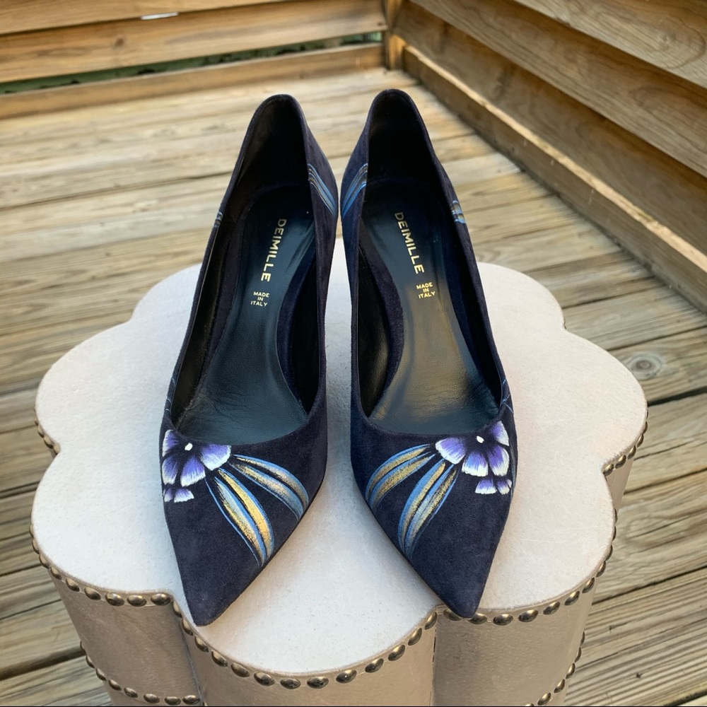 Suede With Hand Painted Flowered Pumps by Demille for Anthropologie